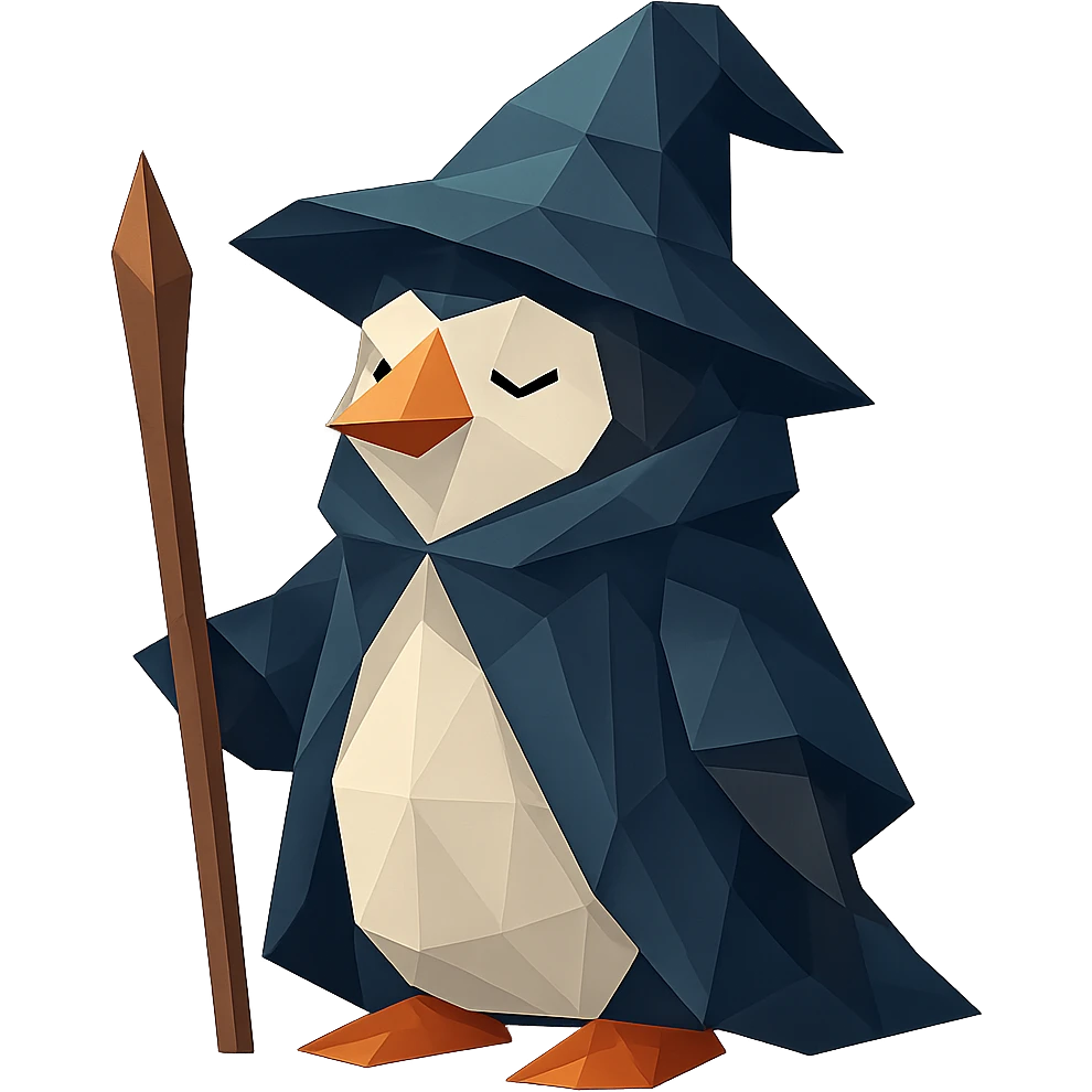 low-poly penguin wizard emoji