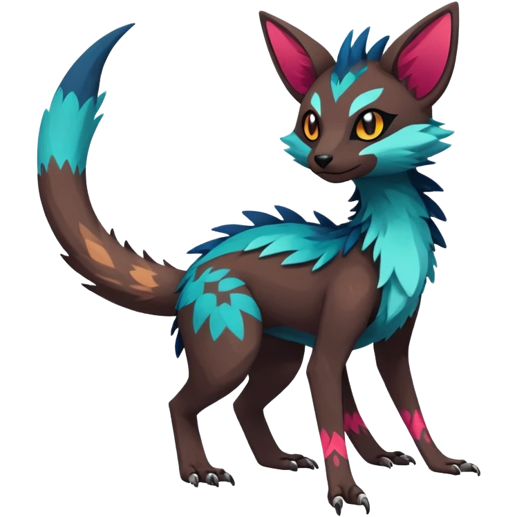 Rare realistic dark edgy badass epic pretty beautiful handsome gorgeous aesthetic colorful vibrant Vernid-Trico-species-Fakemon-creature by LiLaiRa, 4 legs, 1 tail, random markings, (full body) emoji