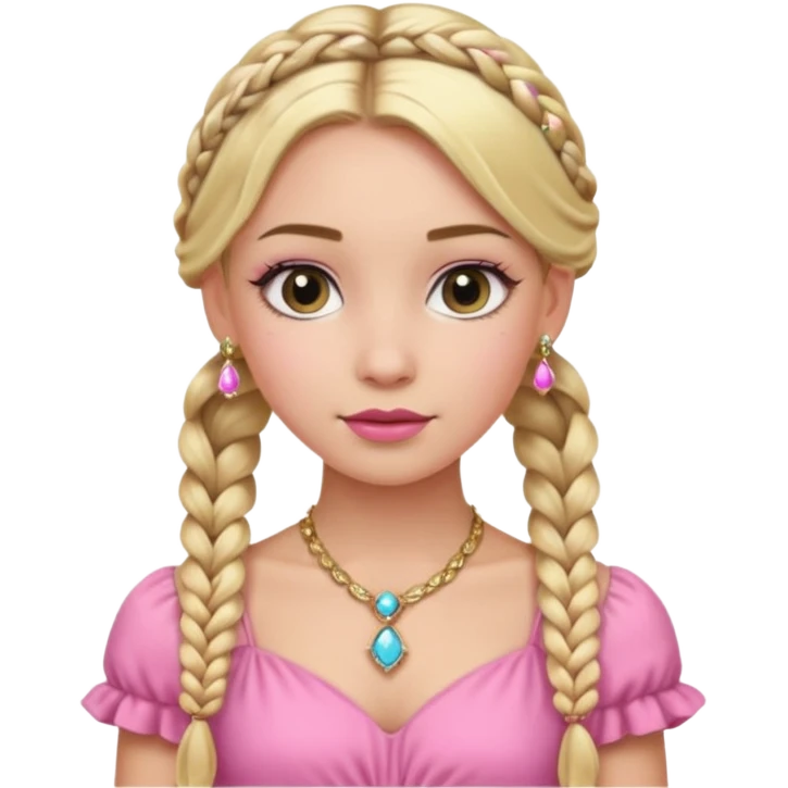 fancy blonde hair girl with braids pink outfit makeup and jewellery emoji