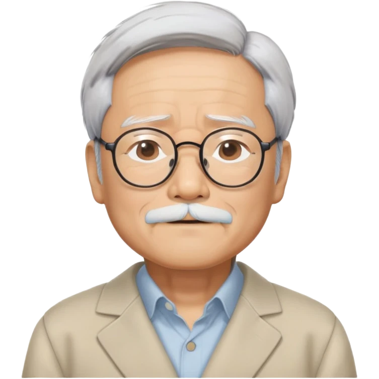 _cinematic-realistic-portrait-of-hayao-miyazaki,-depicted-with--large-rectangular-glasses,-his-happy-expression-rendered-in-lifelike-detail,-illuminated-with-soft,-realistic-lighting-that-emphasizes-his-creative-genius, his eyes shut   emoji