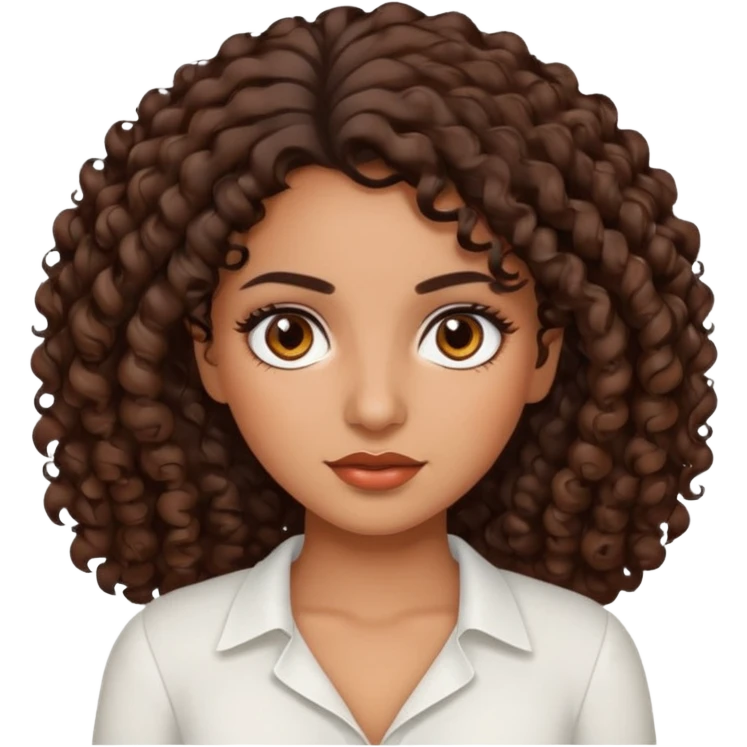 brown girl, who has medium curly dark brown hair, brown eyes, latina makeup, white blouse  emoji