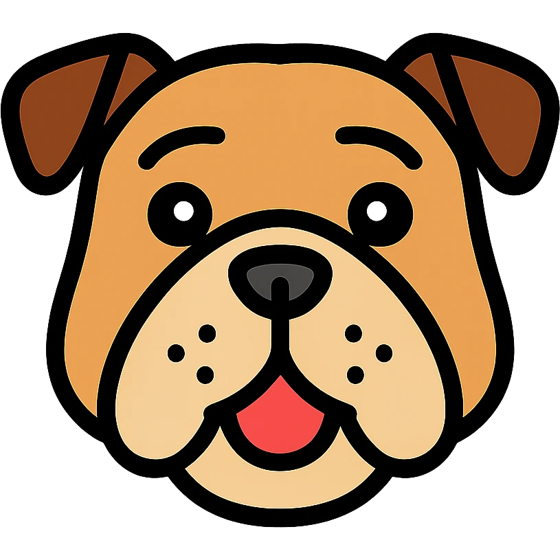 English bulldog, friendly expression, clear outlines, color icon style emoji