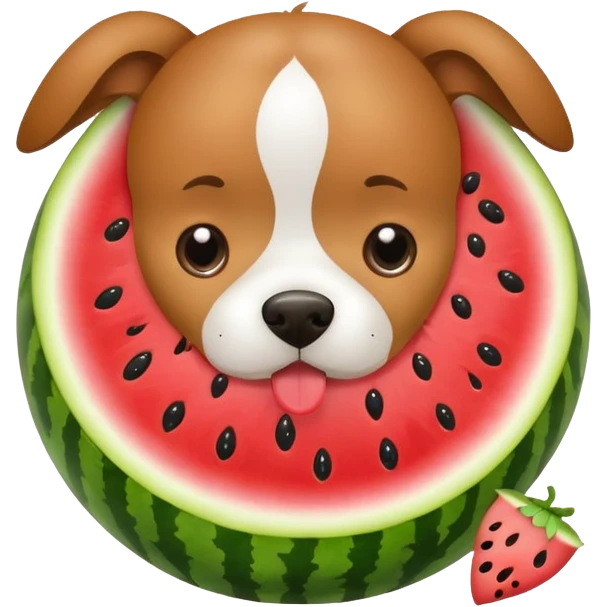 dog eating watermelon with question mark emoji