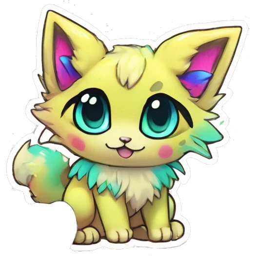 Anthro Fluffy Cool Cute Magical Elemental Shiny Colorful Neon Vibrant Colors Sparkle Kemono-style Chibi Fantasy-Animal-Fakémon-Pokémon-Hybrid Fur Sona Aesthetic Full Body Sticker emoji