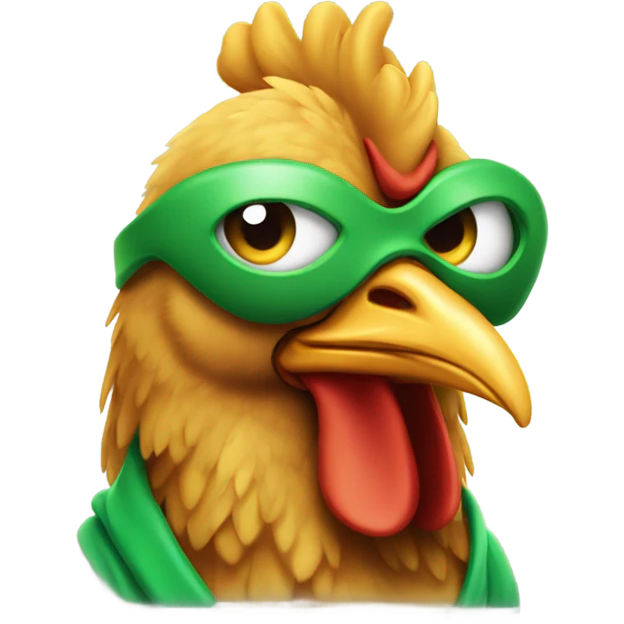 A chicken with one eye, wearing a green hoodie  emoji