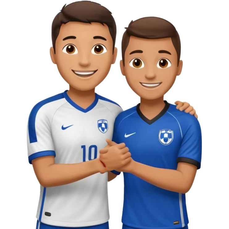 Soccer player celebrating with coach handshake under bright stadium lights, golden lighting, energetic, cinematic, realistic emoji