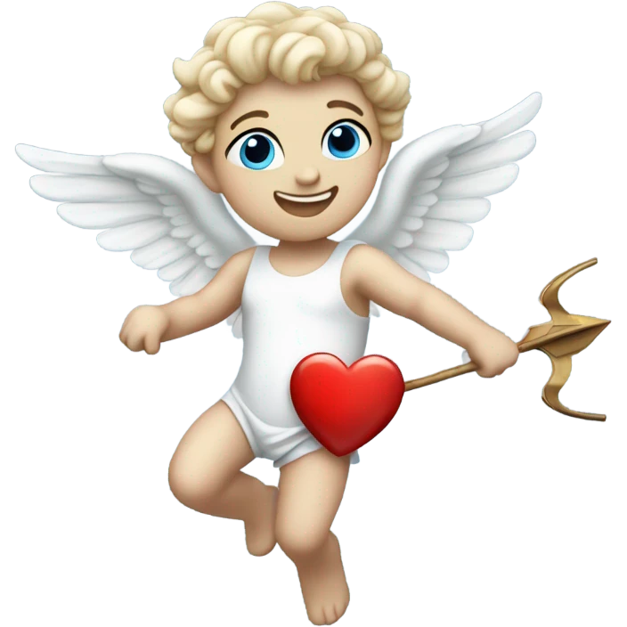 Realistic Photo of flying pale cupid with blue eyes and red heart arrow  emoji