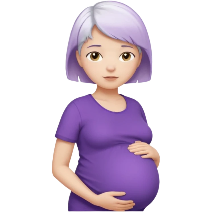 pregnant women with purple shirt, short white hair, head, neck and upper abdomen emoji