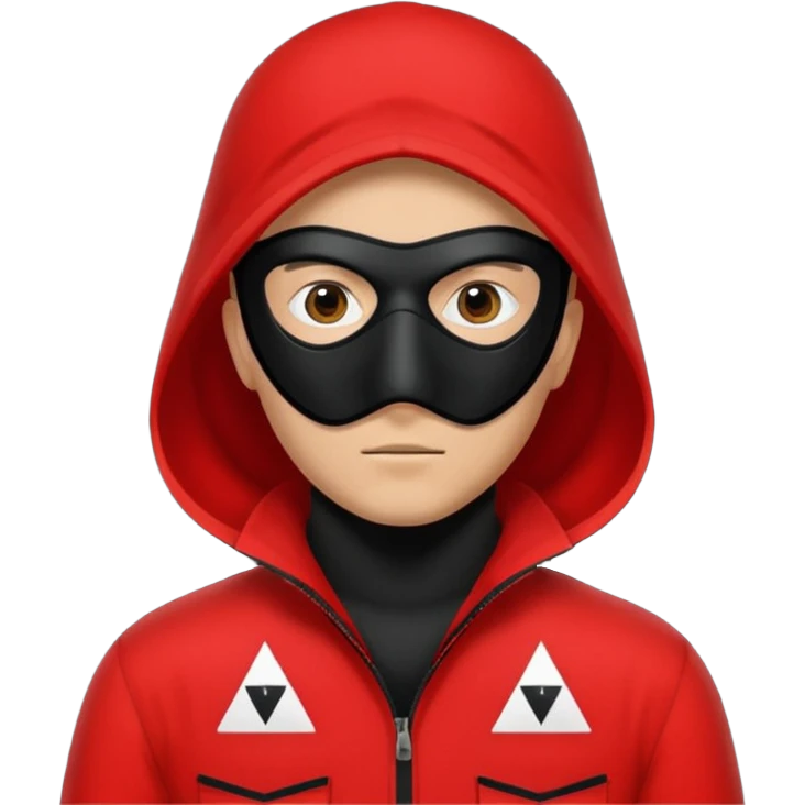 Illustrate a guard in red jumpsuit with black mask featuring a white triangle symbol. emoji