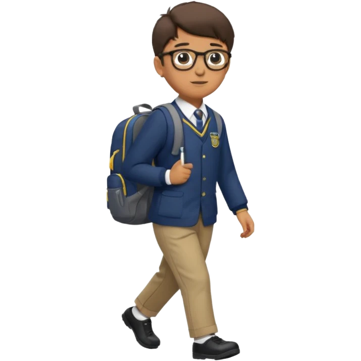Boy with glasses walking to  in  uniform and backpack, full body emoji