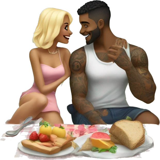 Romantic picnic date for beautiful tattooed couple emoji