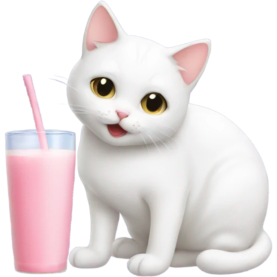 white cat drinking strawberry milk emoji