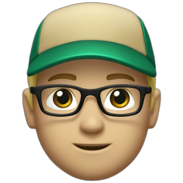 Blonde male short hair with glasses Dark green baseball uniform with hat Blue eyes and with "C" on the dark green hat. make the style slightly 3D with a diagonal angle. Crop from chest up emoji