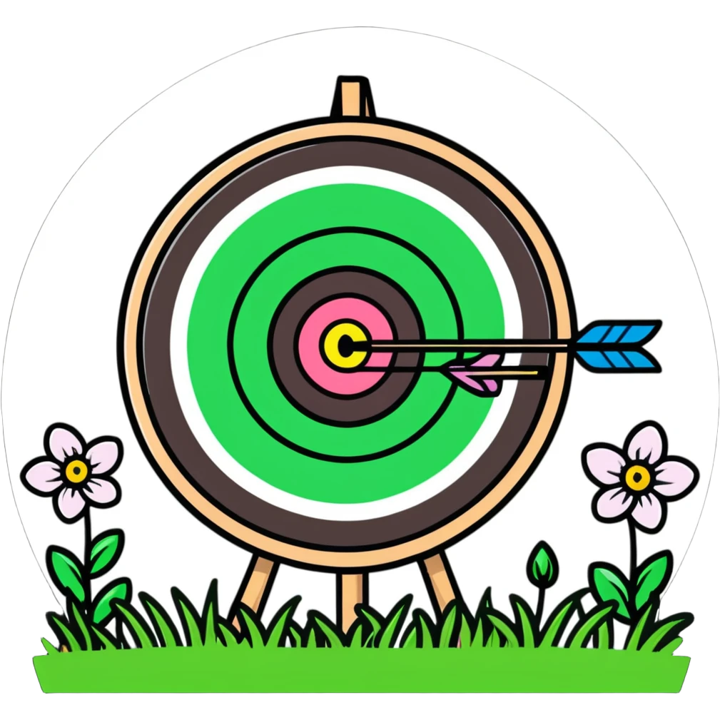 Archery target with green grass and spring flowers emoji