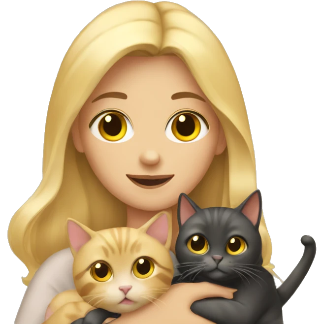blonde girl holding 3 cats emoji