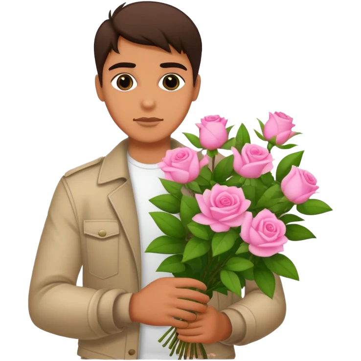 The bad boy is holding a bouquet of pink jasmine roses emoji