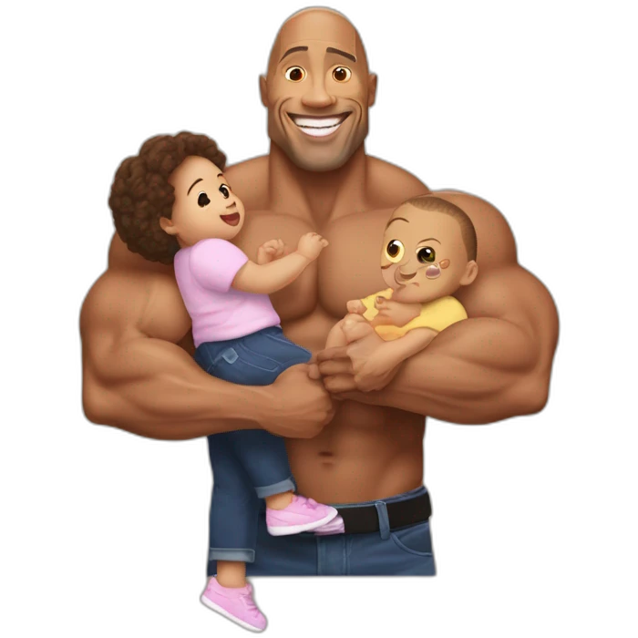 Dwayne Johnson avec un bébé et une bierre et  danse emoji