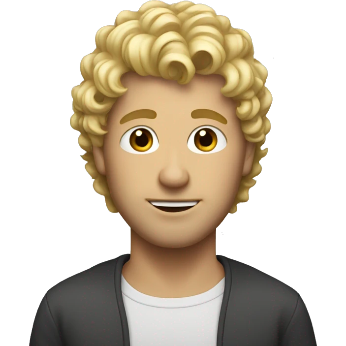 blonde adult guy with taper cut, curly front emoji