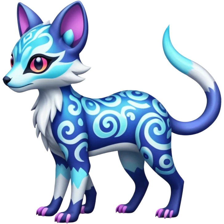 Icy floral shiny colorful neon bright vibrant patterned Genet-Absol-Zeraora-Primagen-fusion-creature  emoji
