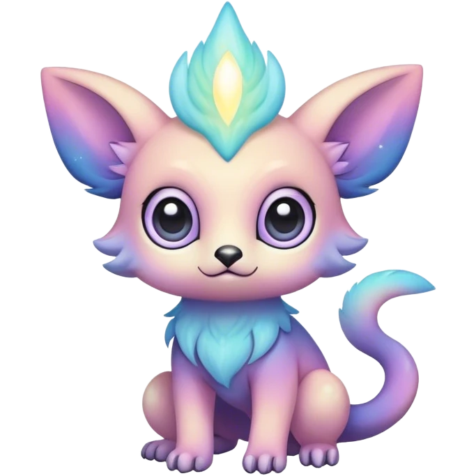 Cute cool colorful pastel nebula fantasy animal hybrid Fakemon full body, big eyes, adorable emoji