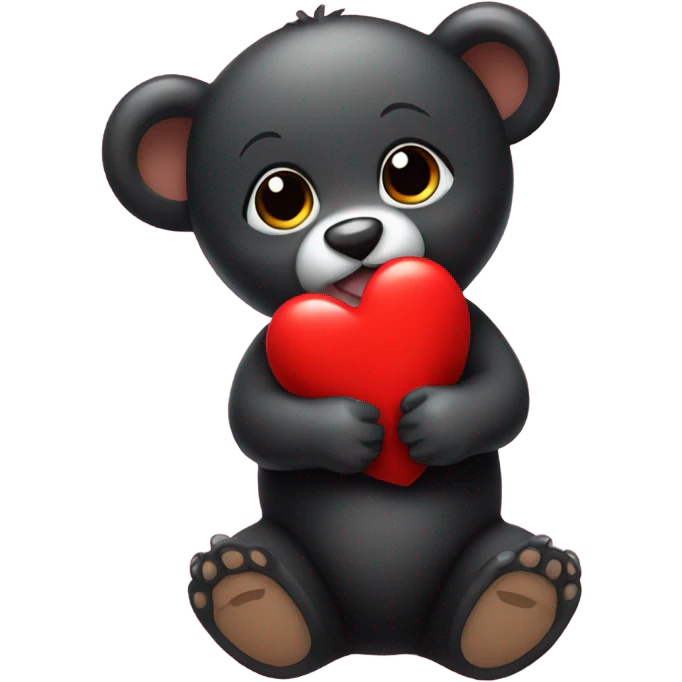 black baby bear holding red heart emoji