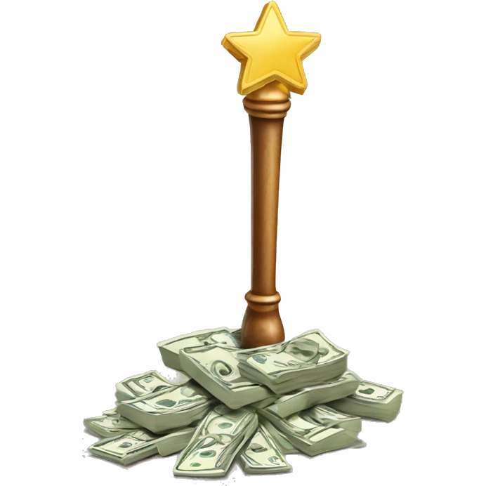 a magician's wand pointing to a pile of money emoji