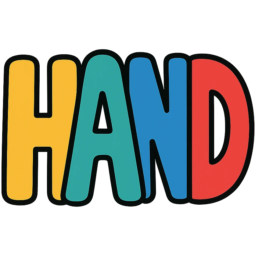 the word 'hand' illustrated in a creative, bold style emoji