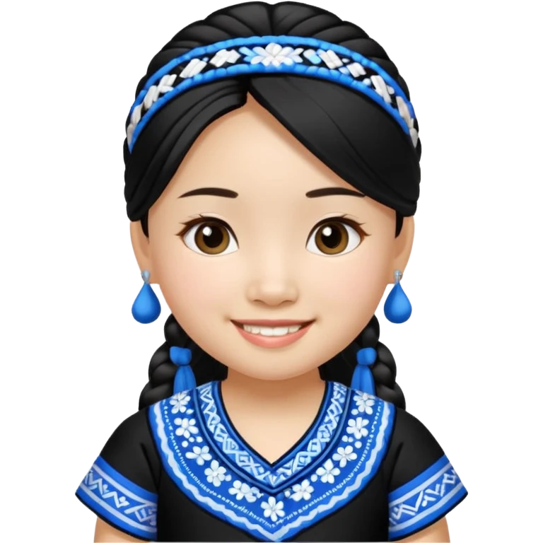 Make a hmong girl emoji in a blue, white, and black Hmong inspired dress emoji