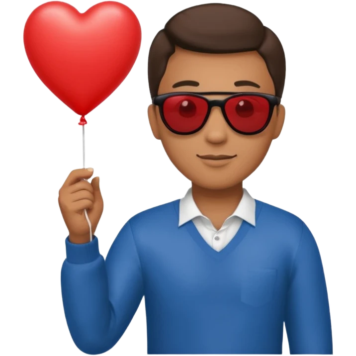 man with sun glasses holding red heart balloon emoji
