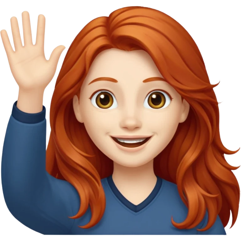 Excited long haired redhead waving emoji
