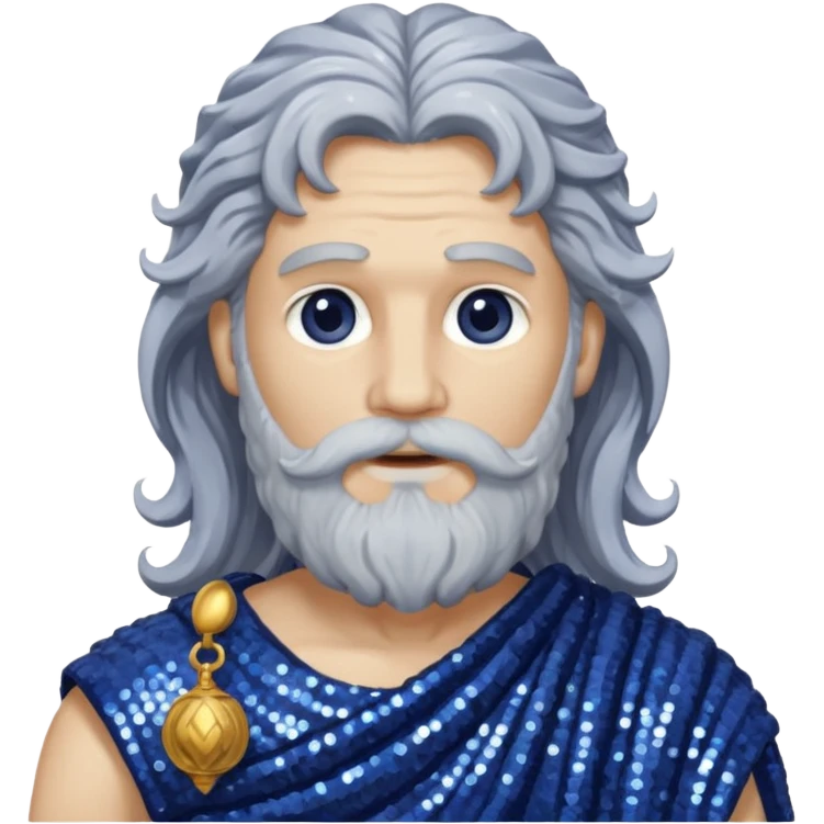 Saturn, God of Time from Roman Deities with long gray wavy hair and beard, indigo sequin toga emoji