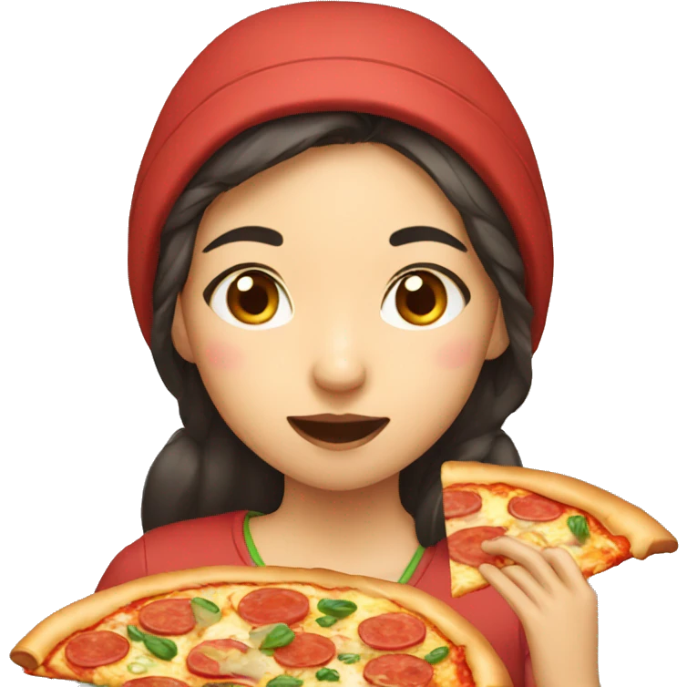 asian girl eating pizza emoji