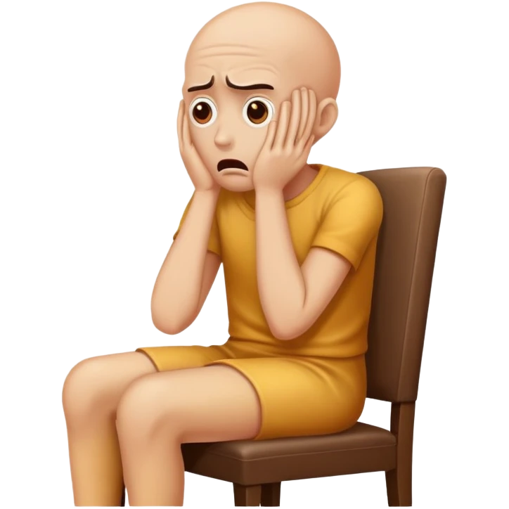 Scared human sit on a chair, head in the hands, scared emoji