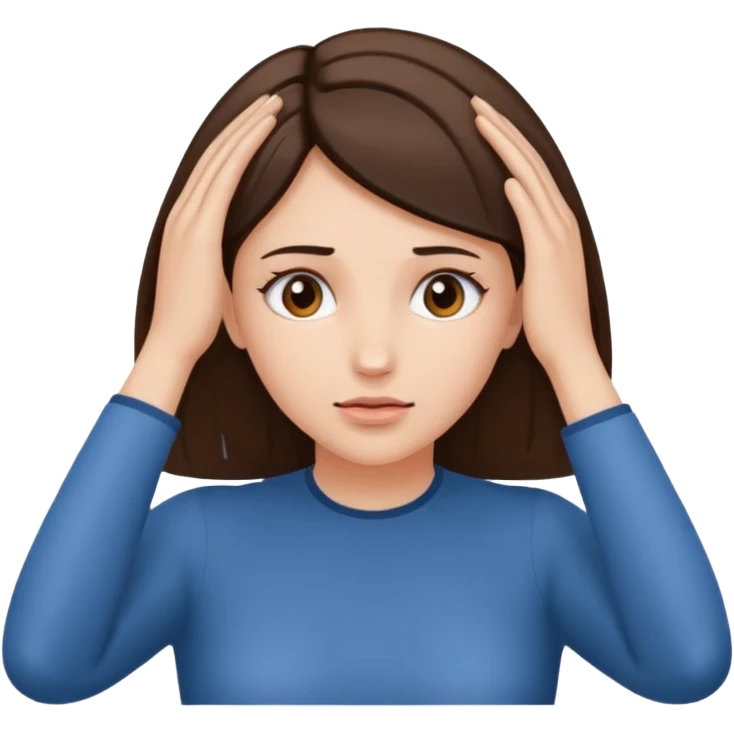woman touching her own head with both hands while expanding mind emoji