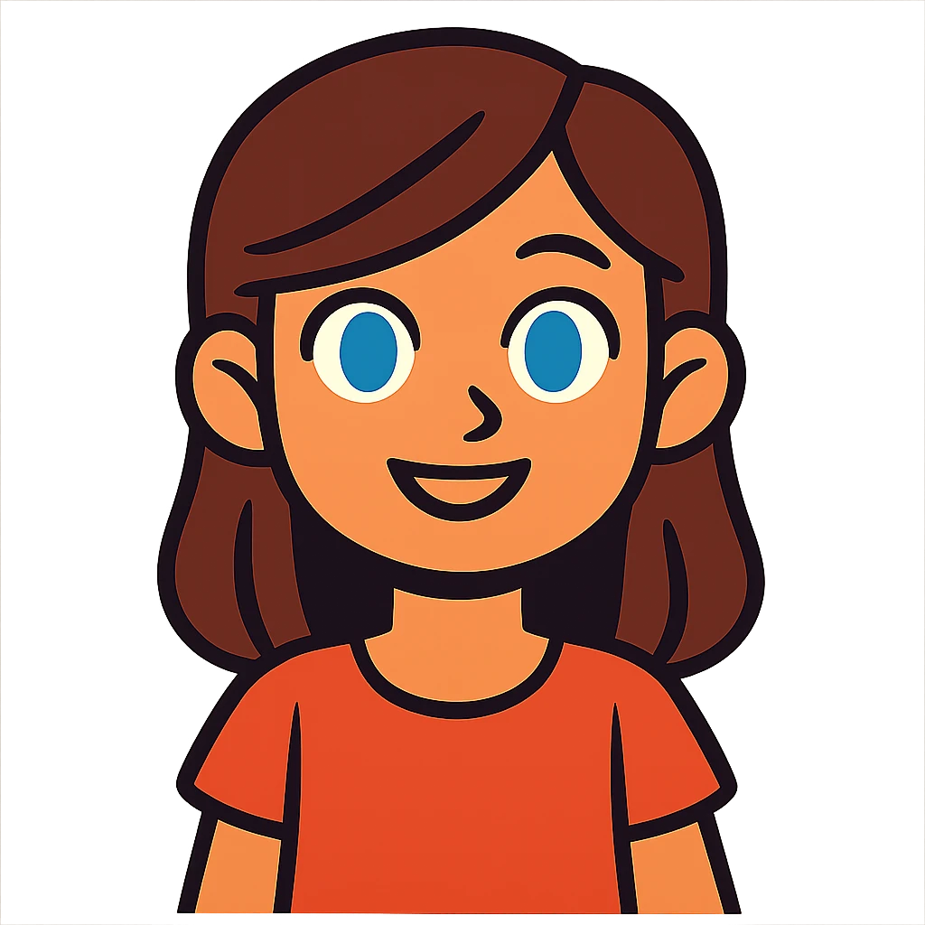 vibrant toon style girl with brown hair and blue eyes emoji