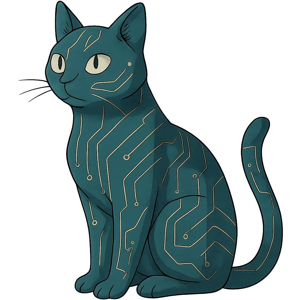 ghibli style sleek cybercat with circuit patterns emoji