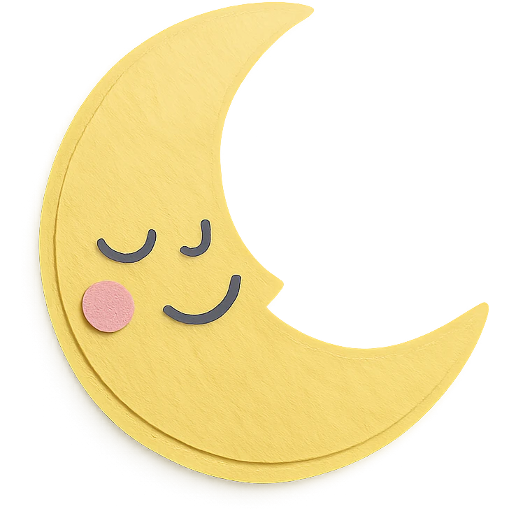 cute sleepy crescent moon, yellow, soft pastel palette, gentle smile, blushing cheeks, no arms or legs, full body emoji