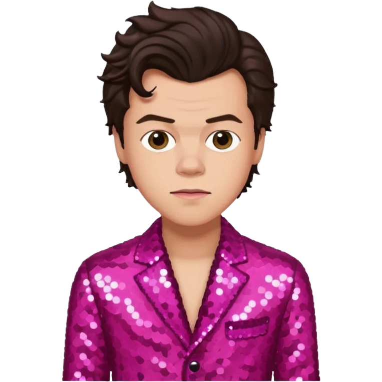 Harry Styles from One Direction with light skin, dark brown hair, dark pink sequin outfit emoji
