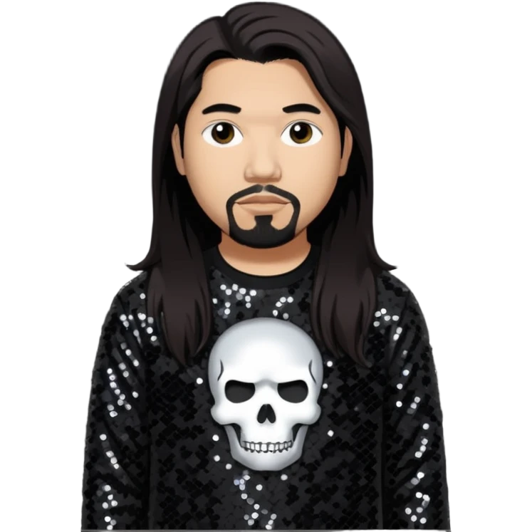 Chi Cheng from Deftones with long dark brown hair, light skin, black sequin outfit emoji
