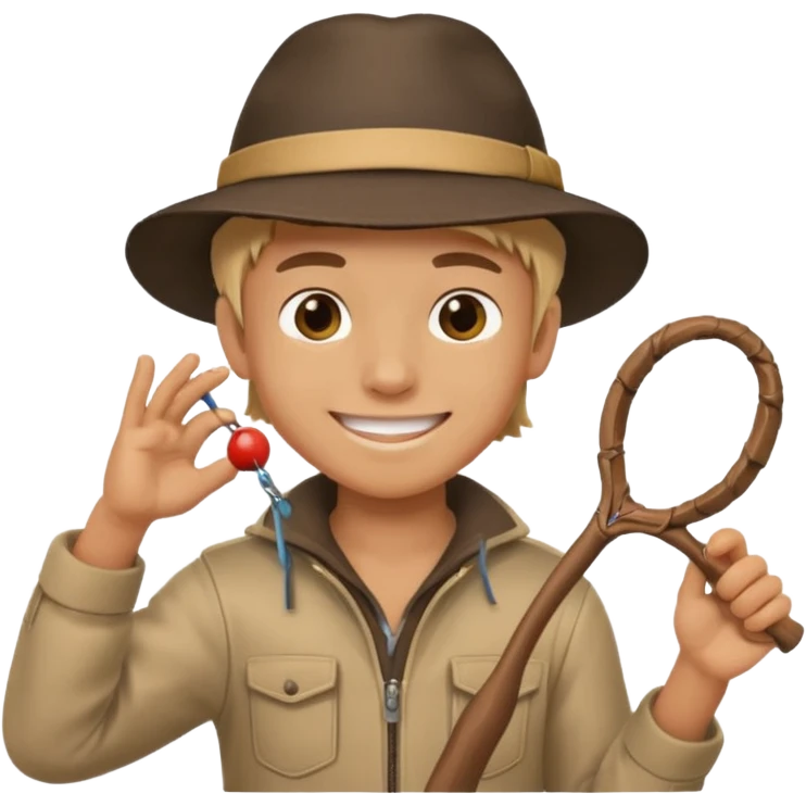 a boy shooting a slingshot while smiling emoji