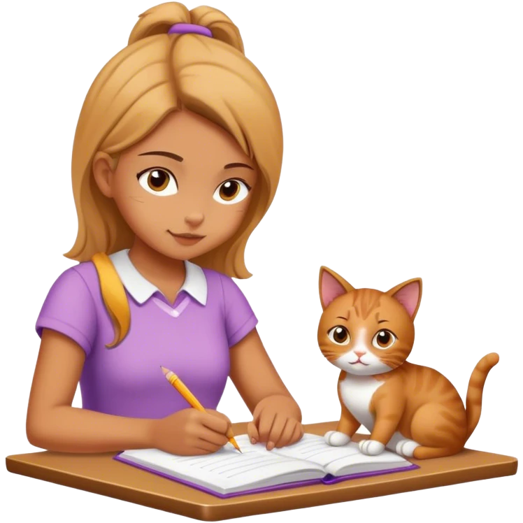 Girl Cat doing homework emoji