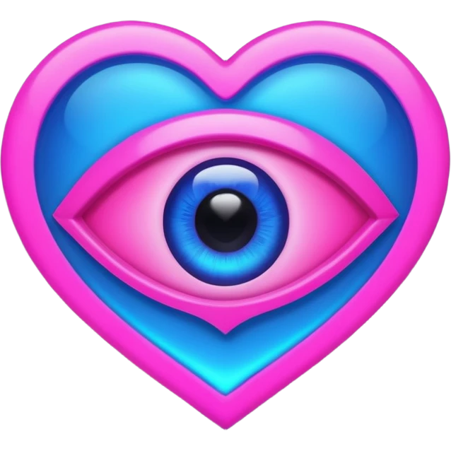 A pink neon heart with a eye in the center emoji