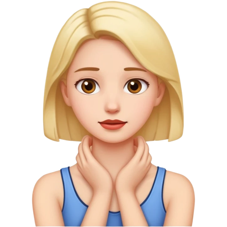A girl holding her hands by her neck emoji