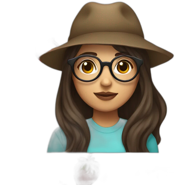 Brunette girl with circle glasses and mullet long hair and a strawberry hat emoji