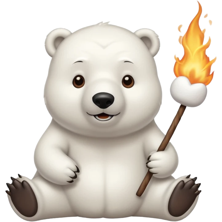polar bear by a campfire roasting a marshmallow on a stick emoji
