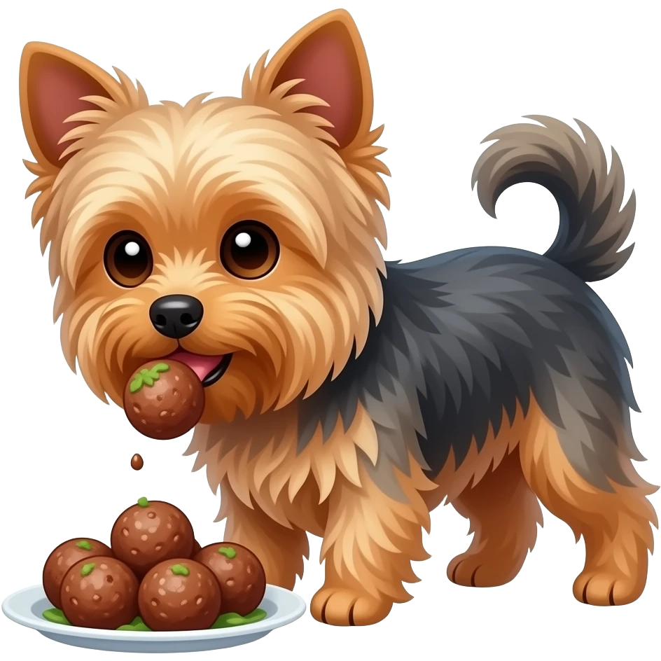 Yorkie dog  eating  meatballs emoji