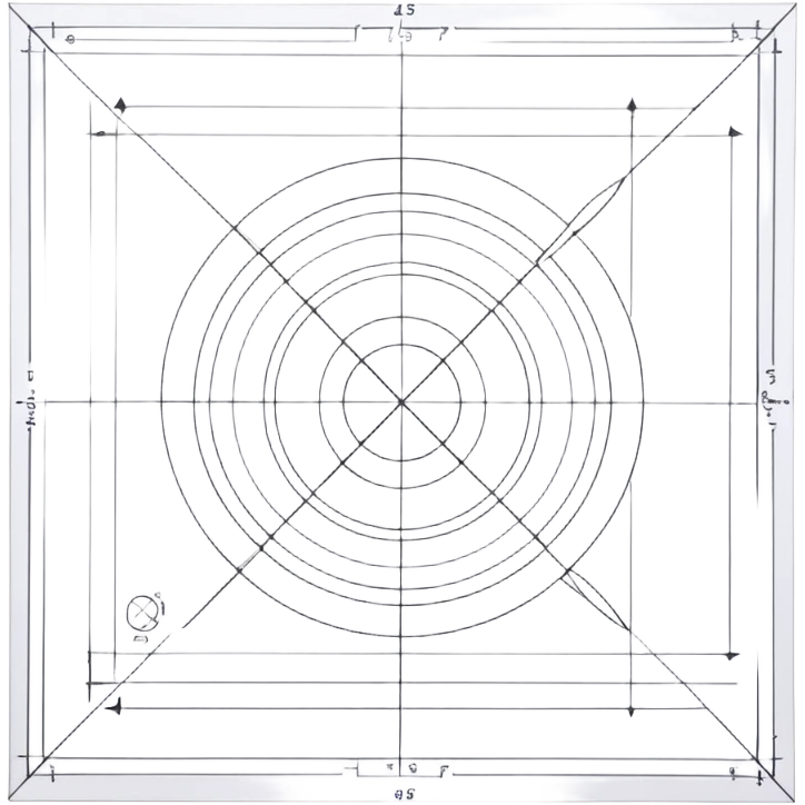 A sheet of technical drawing with fine lines, dimensions and geometric shapes, without signatures, slightly tilted in space, a sense of precision and calculation. emoji