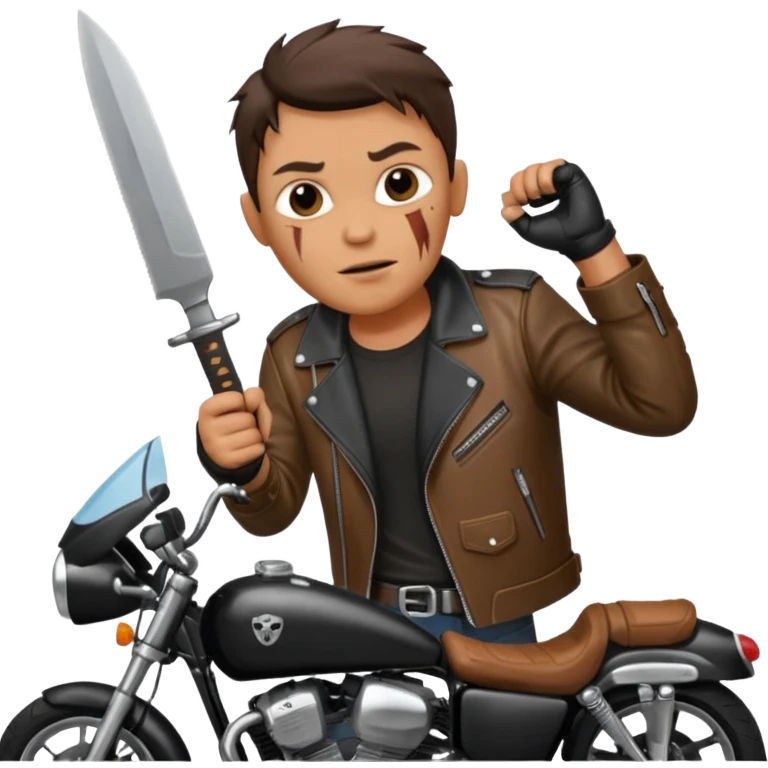 یکموتور سوار باصورت زخمی که چاقو دستش هست موتوری هم مردباشه emoji