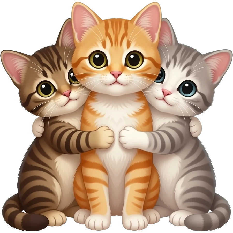 Three sibling kittens hugging emoji
