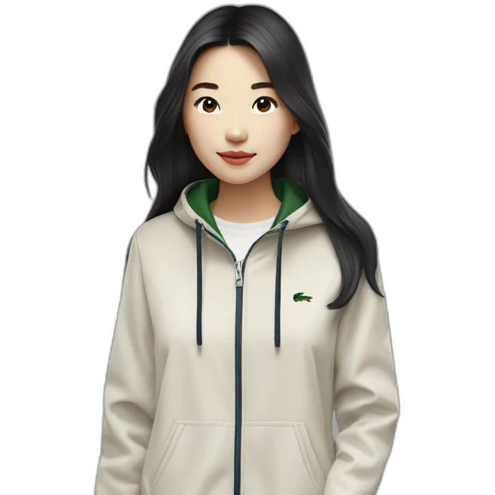 Lacoste bag asian girl with long hair with black lacoste windbreaker emoji